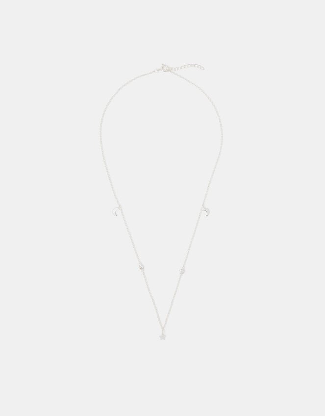 Sterling Silver Star Station Necklace, , large