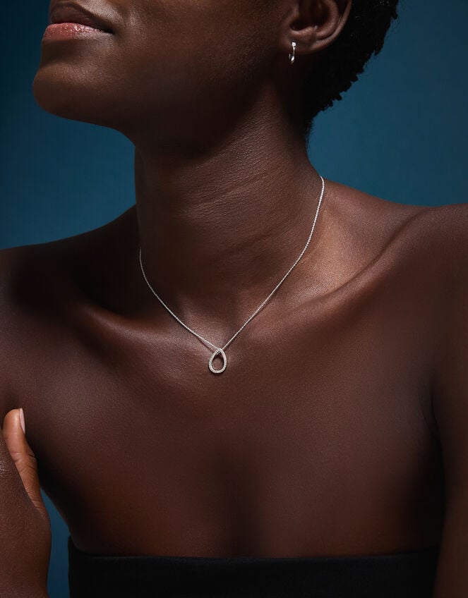Sterling Silver Pav&eacute; Teardrop Pendant Necklace, , large