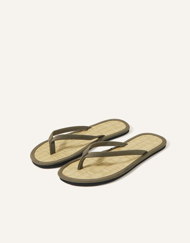 Plain Seagrass Flip Flops, Green (KHAKI), large