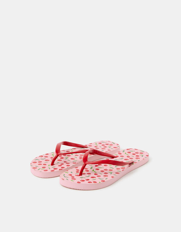 Cherry Print Flip Flops, Pink (PINK), large