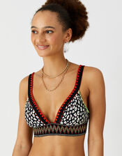 Leopard Print Elastic Trim Bikini Top, Black (BLACK WHITE), large