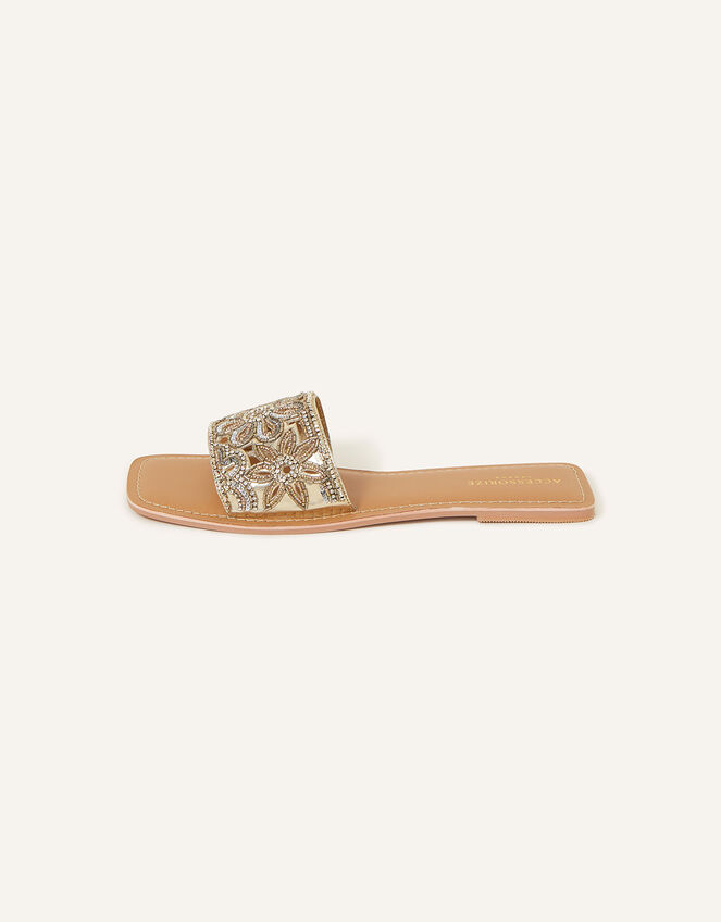 Flower Embellished Sandals, Gold (GOLD), large