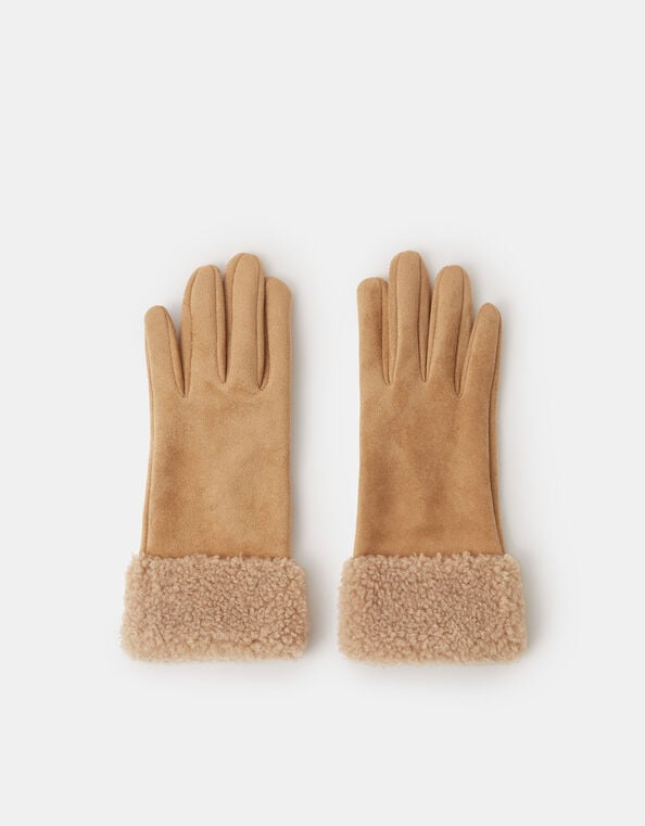 Faux Shearling Cuff Gloves, Tan (TAN), large