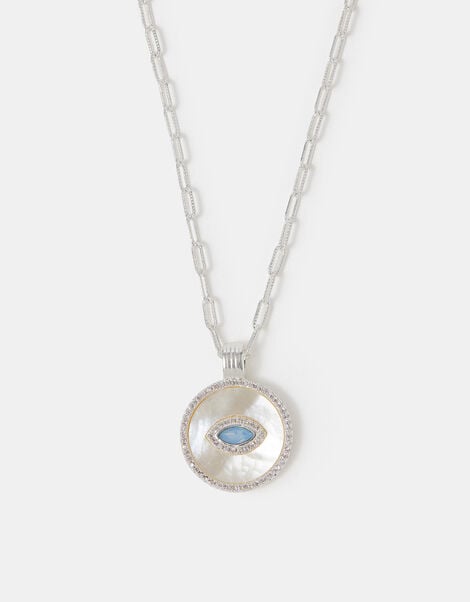 Sterling Silver-Plated Evil Eye Pendant Necklace, , large