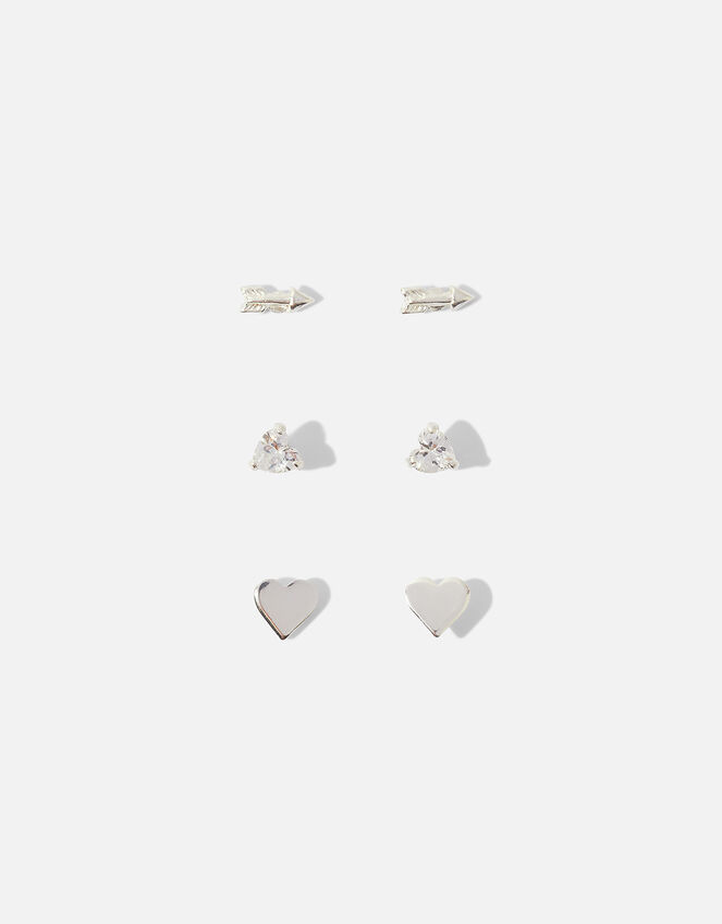 Sterling Silver Heart Stud Set of Three, , large
