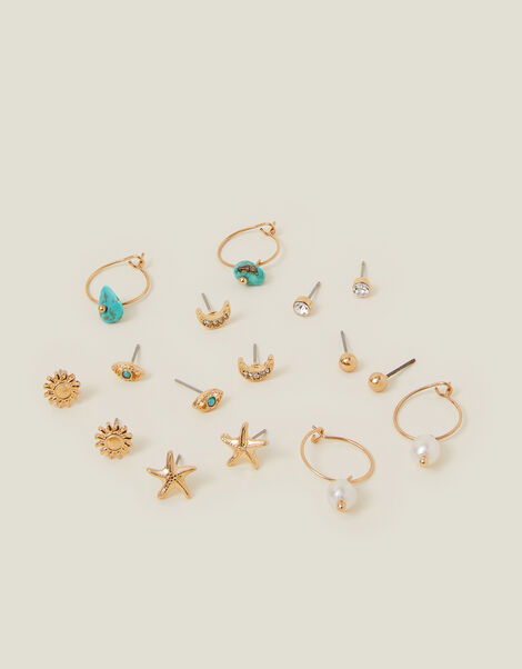8-Pack Summer Stud and Hoop Earrings, , large