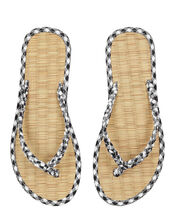 Gingham Plait Seagrass Flip-Flops, Black (BLACK), large