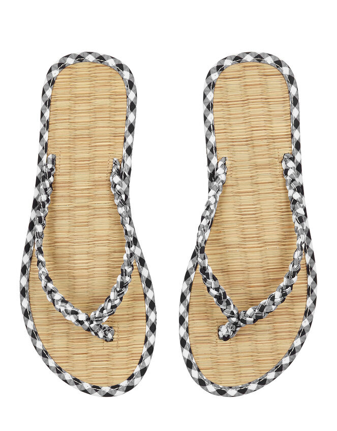 Gingham Plait Seagrass Flip-Flops, Black (BLACK), large