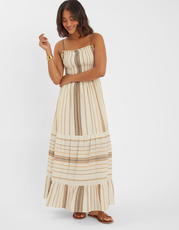 Stripe Strappy Smocked Maxi Dress, Multi (MULTI), large