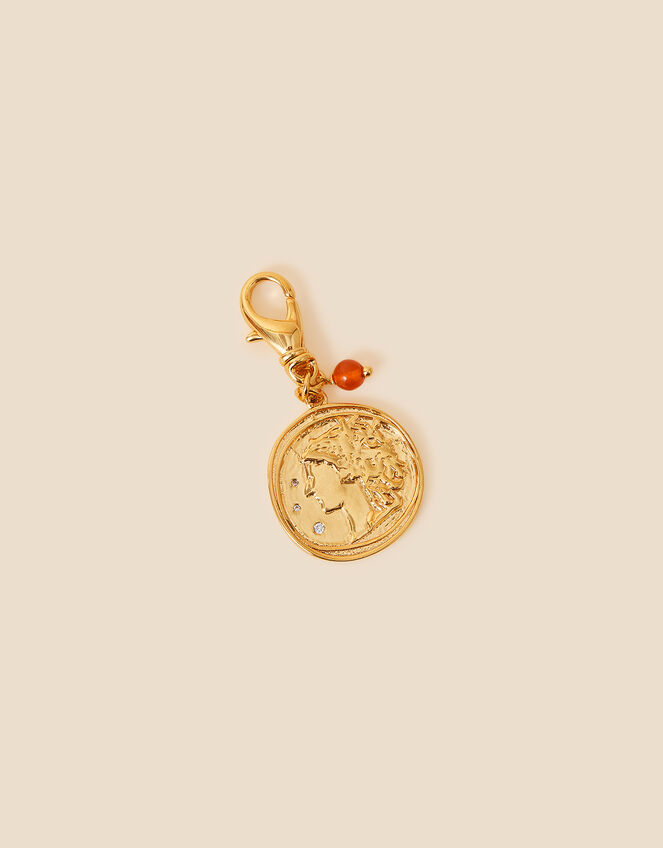 14ct Gold-Plated Red Chalcedony Coin Charm, , large
