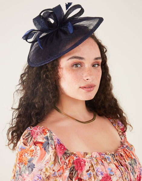 Penelope Sinamay Bow Band Fascinator, Blue (NAVY), large