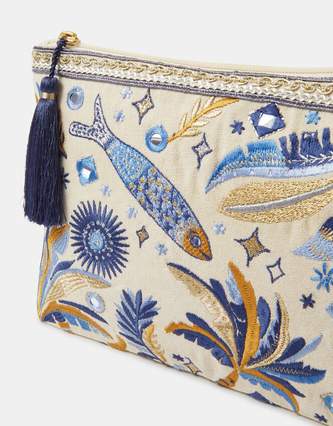 Embroidered Tropical Fish Pouch, , large