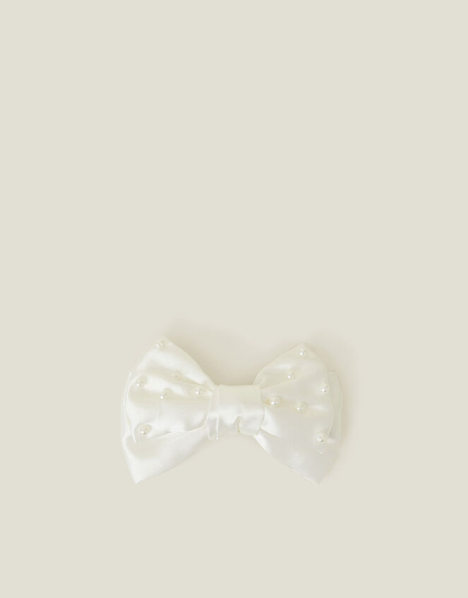 Girls Large Pearl Bow Barrette Hair Clip, , large
