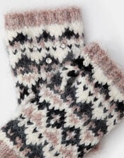 Embellished Fair Isle Fingerless Gloves, , large