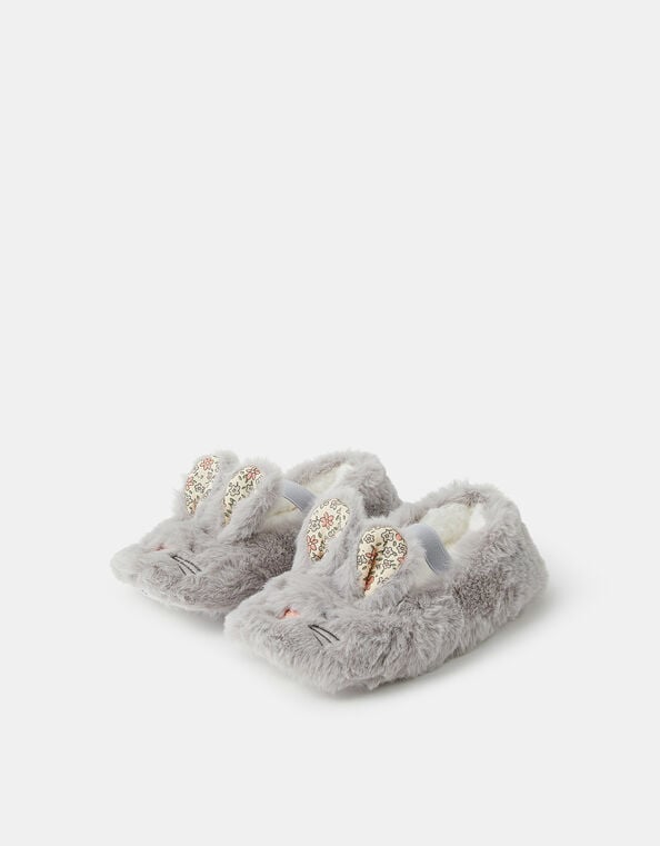 Girls Fluffy Bunny Ballet Slippers, Grey (GREY), large