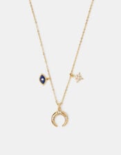 14ct Gold-Plated Evil Eye Charm Celestial Necklace, , large