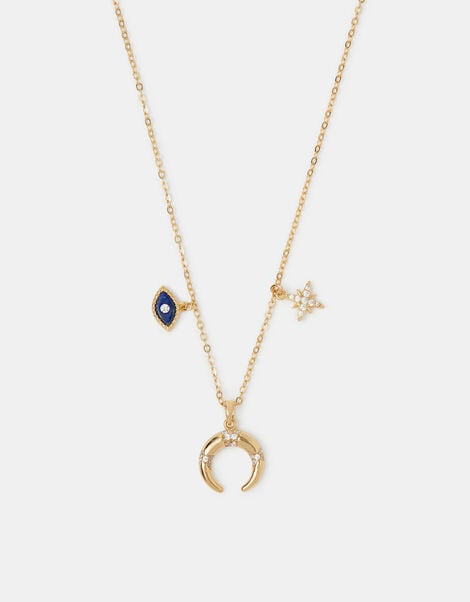 14ct Gold-Plated Evil Eye Charm Celestial Necklace, , large