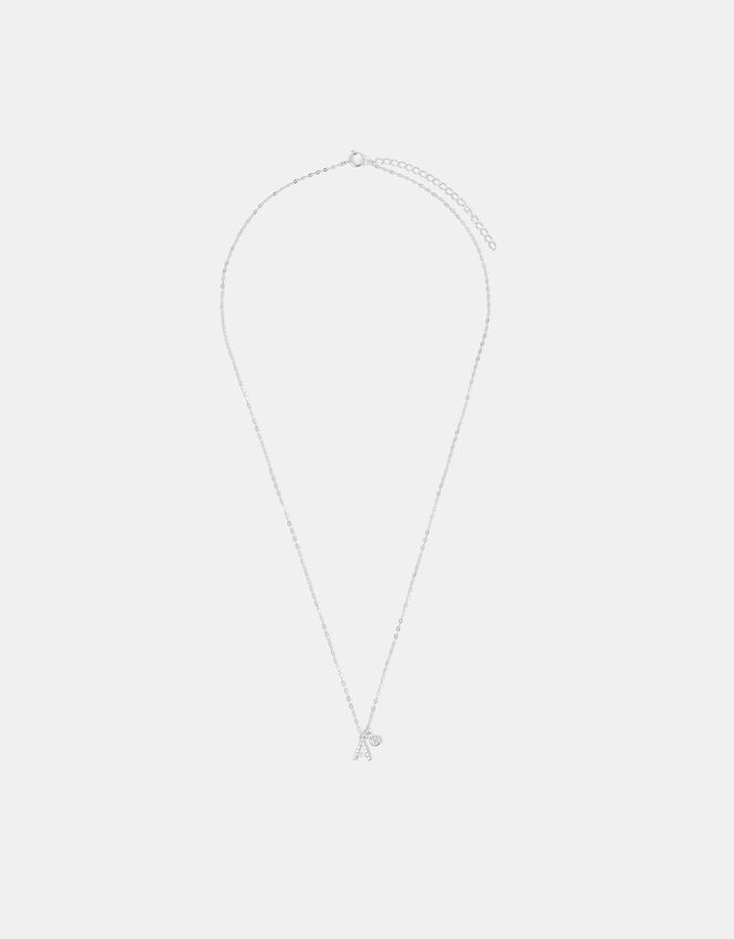 Sterling Silver Stone Initial Pendant Necklace, Silver (ST SILVER), large