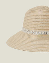 Embroidered Straw Sun Hat, , large