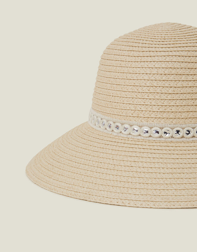 Embroidered Straw Sun Hat, , large