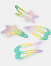 4-Pack Girls Rainbow Heart & Star Hair Clips, , large