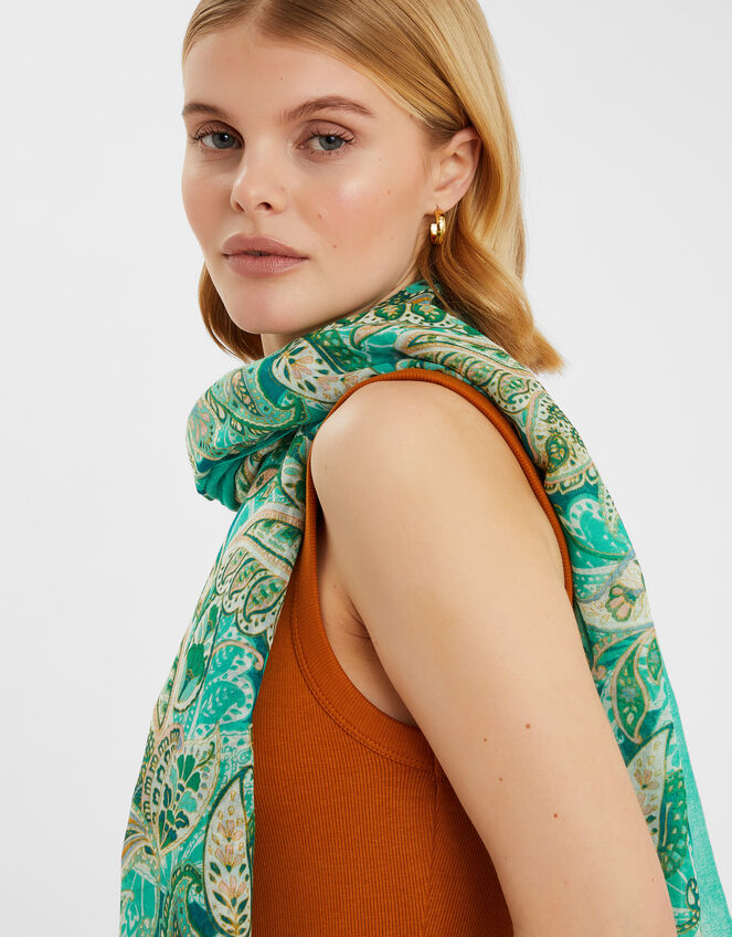 Lightweight Paisley Scarf Teal, , large