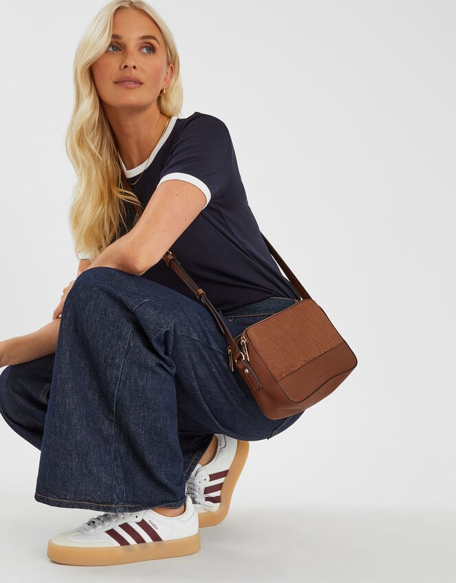 Faux Suede Crossbody Bag, Tan (TAN), large