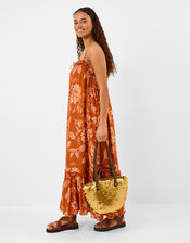 Sleeveless Floral Shimmer Maxi Dress, Orange (RUST), large