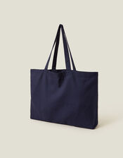 Initial Embroidered Tote Bag, Blue (NAVY), large