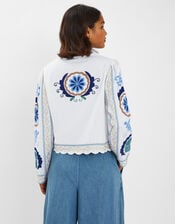 Embroidered Tie-Front Jacket, White (WHITE), large