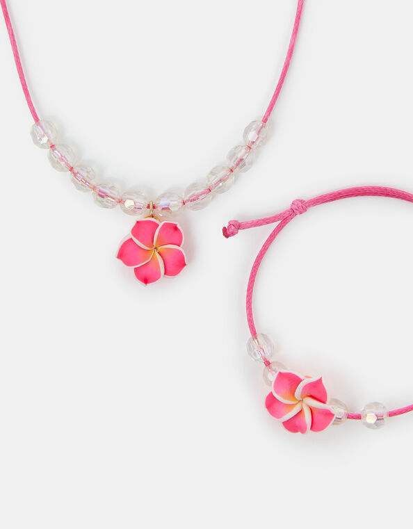Girls Tropical Flower Necklace and Bracelet Set, , large