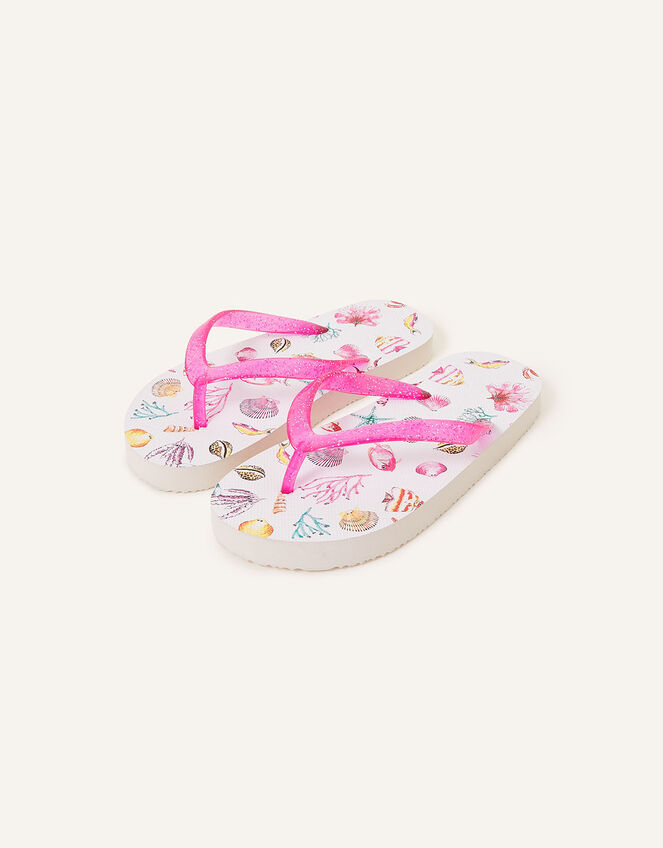 Girls Shell Print Flip Flops, Multi (PASTEL-MULTI), large