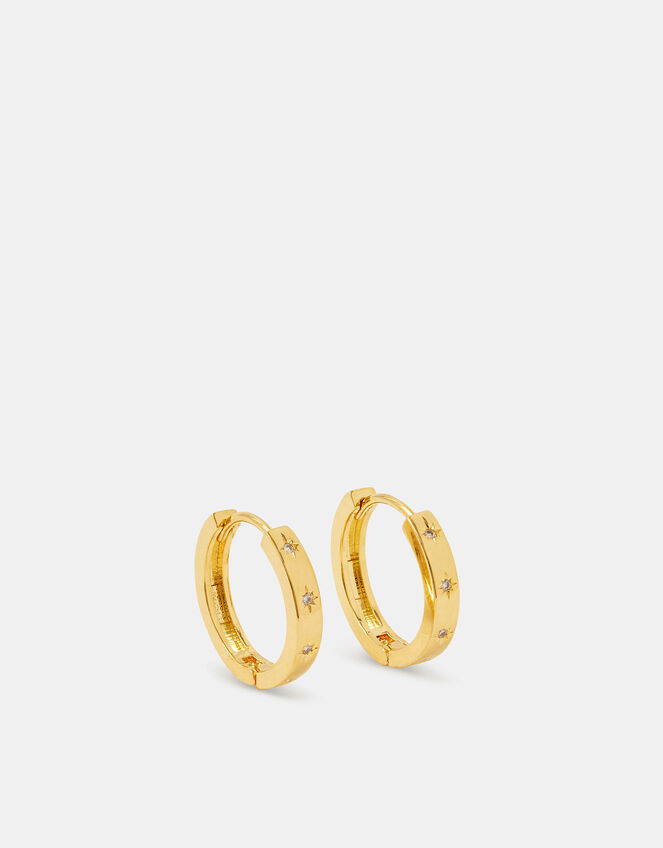 14ct Gold-Plated Star Chunky Hoop Earrings, , large