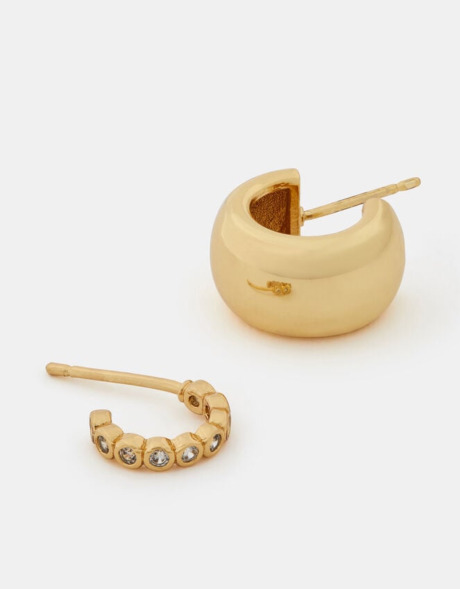 2-Pack 14ct Gold-Plated Chunky Hoop Earrings, , large