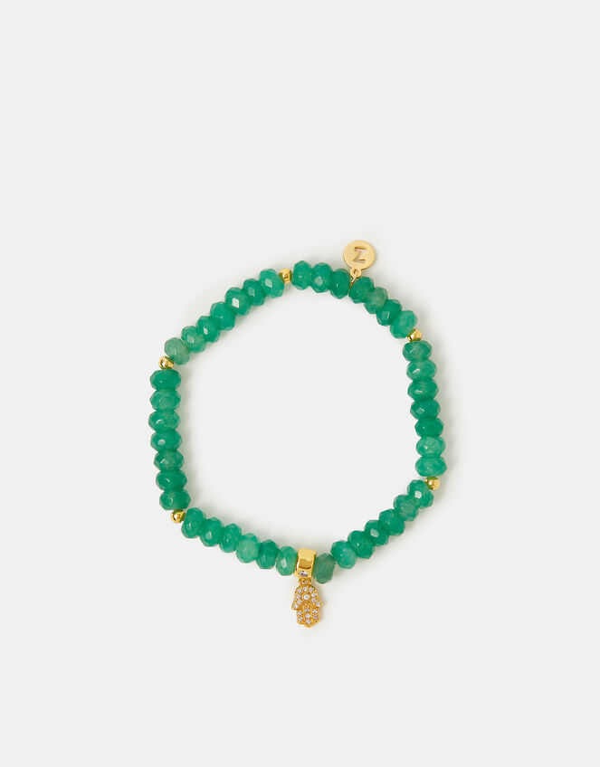14ct Gold-Plated Healing Stone Bead Charm Bracelet, Green (GREEN), large
