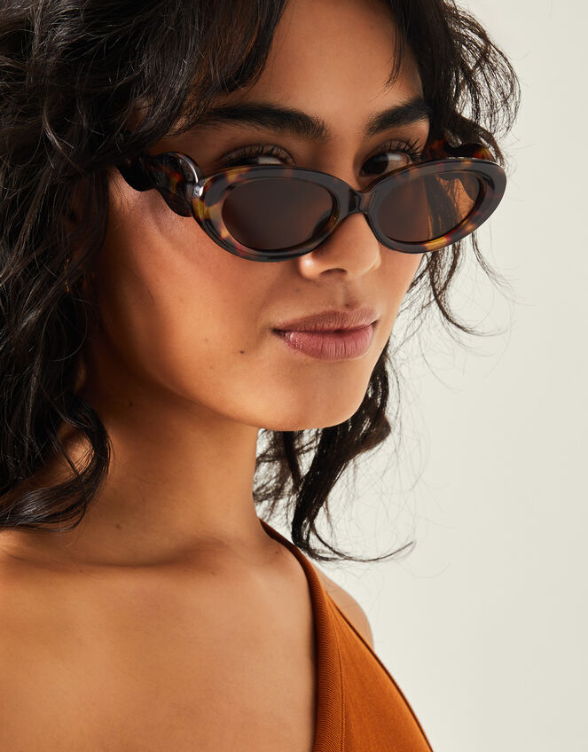 Tortoiseshell Wavy Oval Sunglasses, , large