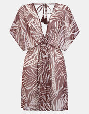 Palm Print Mini Kaftan, Brown (BROWN), large