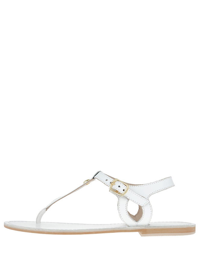 Seashell Charm Leather Sandals, White (WHITE), large