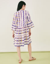 Printed Jacquard Flute Sleeve Dress, Yellow (YELLOW), large