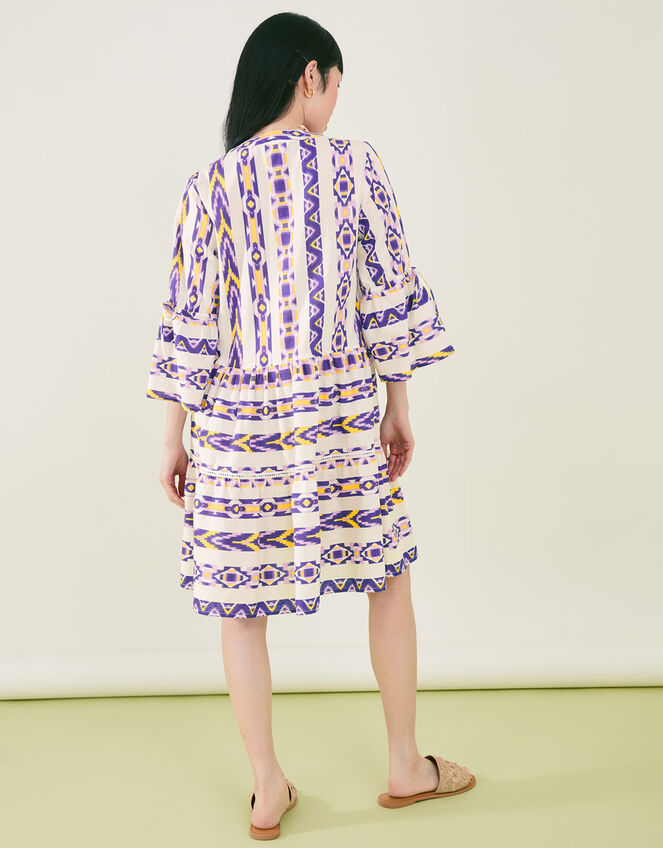 Printed Jacquard Flute Sleeve Dress, Yellow (YELLOW), large
