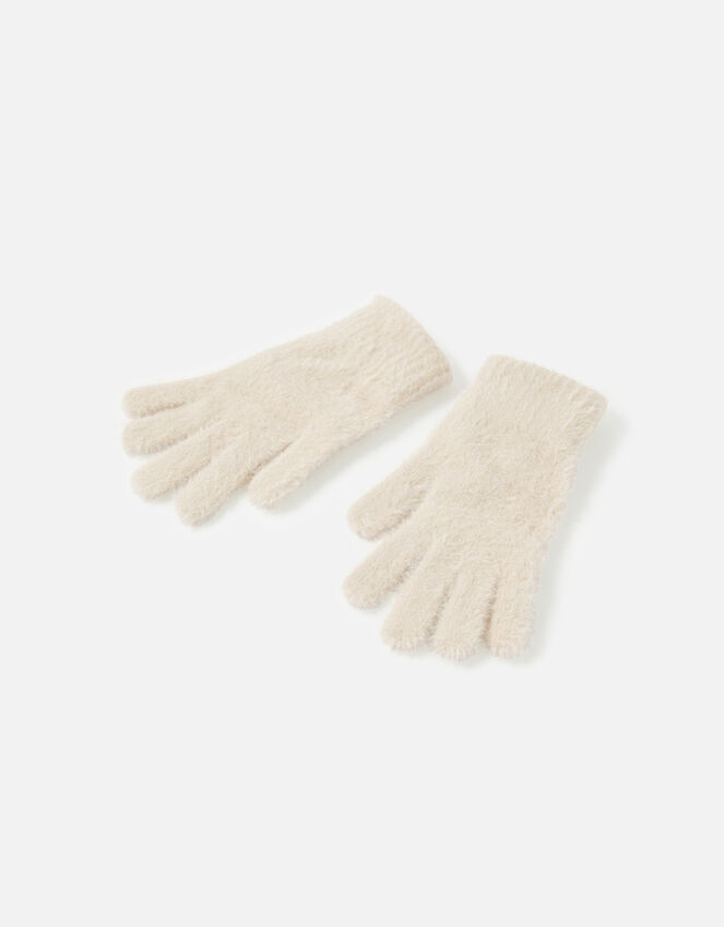 Super-Stretch Fluffy Knit Gloves, Natural (NATURAL), large