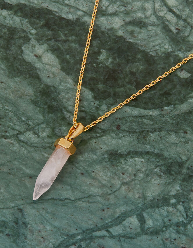 14ct Gold-Plated Rose Quartz Shard Pedant Necklace, , large