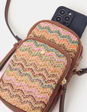 Stripe Raffia Phone Bag, , large