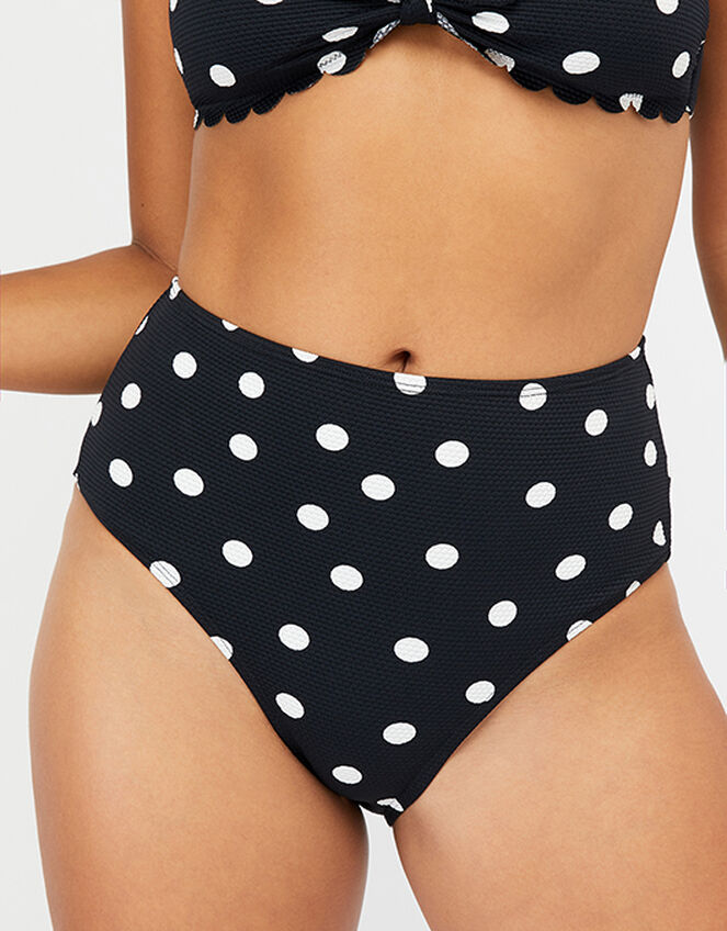 Polka Dot High Waist Bikini Briefs, Black (BLACK), large