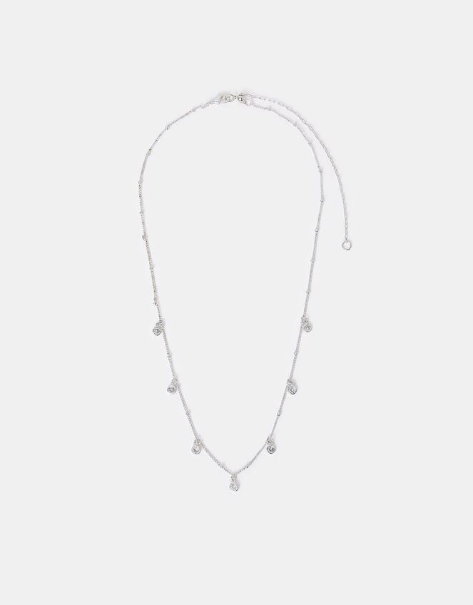 Sterling Silver Crystal Station Necklace, , large