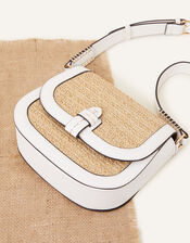 Raffia Flap Cross-Body Bag, White (WHITE), large