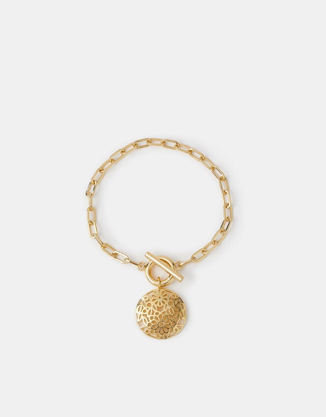 14ct Gold-Plated Filigree Charm T-Bar Bracelet, , large