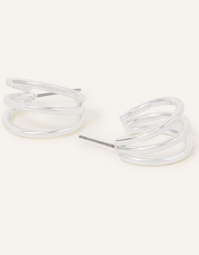 Triple Hoop Earrings, Silver (SILVER), large