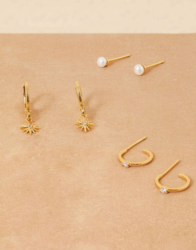 Gold-Plated Celestial Pearl Earrings 6 Pack, , large