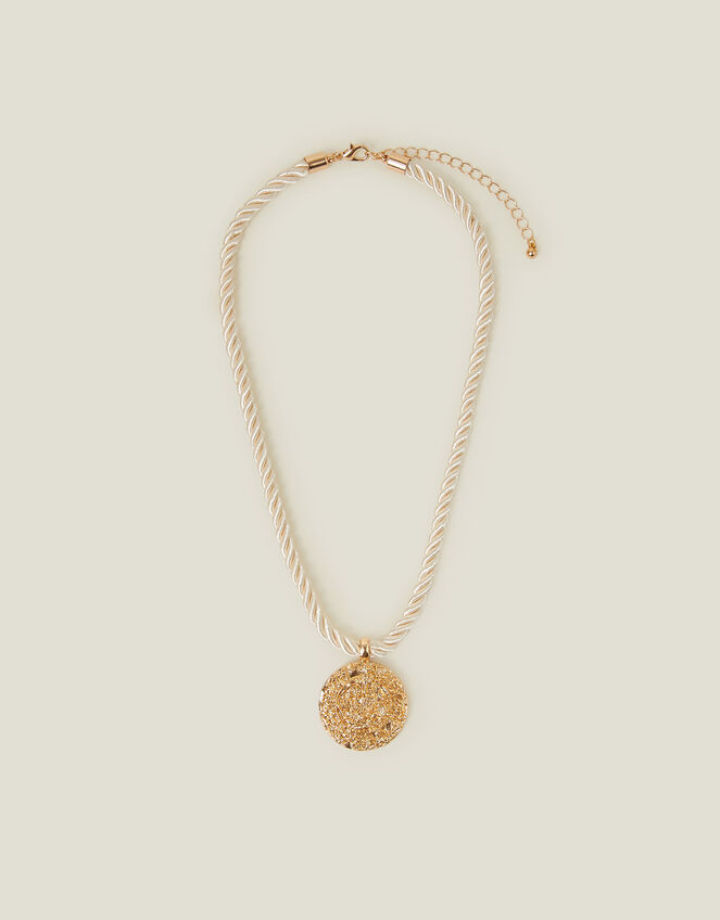 Coin Pendant Cord Necklace Gold, , large